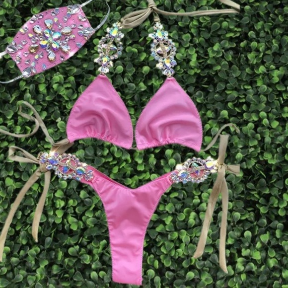 Custom Bling Bikini Modeled Small Pink Embellished Barbie Pink Sexy - Picture 7 of 8